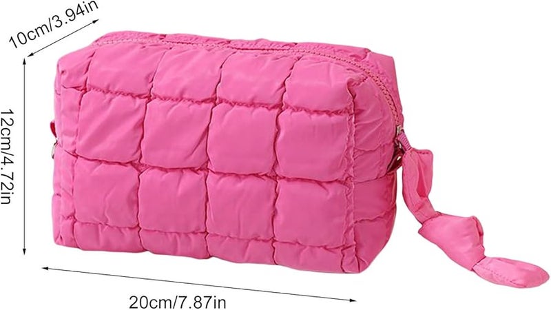 Large Quilted Travel Toiletry Cosmetic Bag Hot Pink For Makeup And Camping Essentials - Image 5